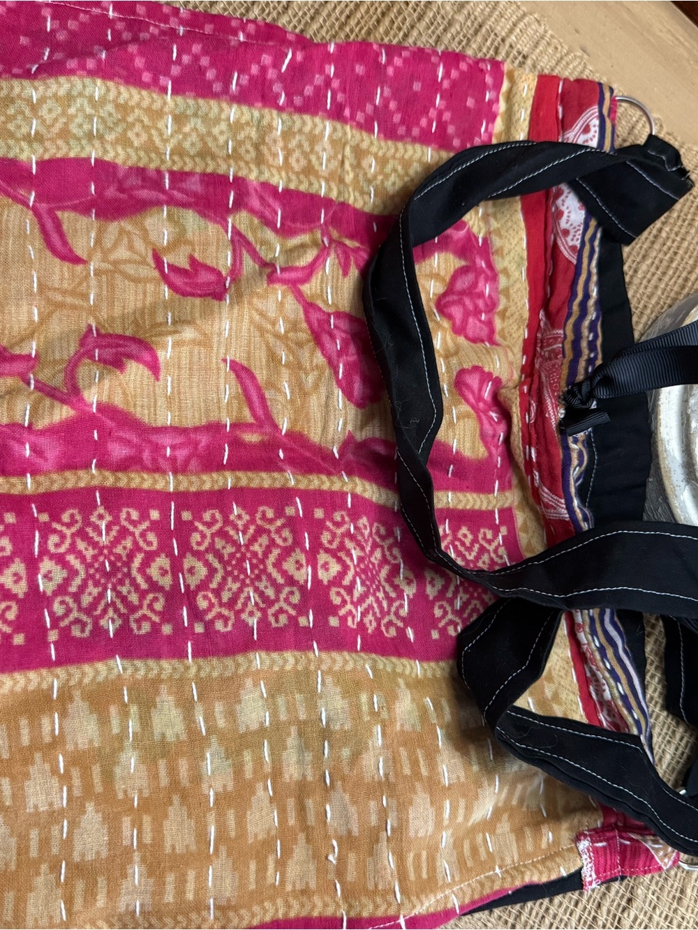 Reversible Large Kantha Pink & Tan Patterned Women's Tote Bag